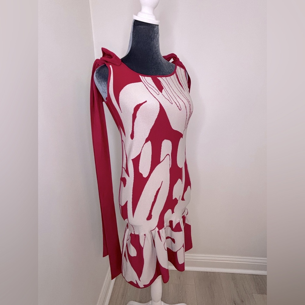 PepaPombo Red & White Floral Dress With Tie Shoulder Details Size Xs - Picture 3 of 10